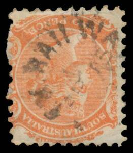 POSTMARKS: North Extension (Burra) Railway: unframed 'N EX RAILWAY/AP15/72/[S.A]' large-part but untidy strike on 2d orange (closed tear). Rated RRRRR. Tony Presgrave stated at p36 "It is extremely rare and has not been found on cover". [Part-strikes sold