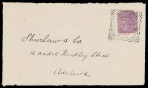 POSTMARKS: Mitchellville (2): 'MITCHELLVILLE/----/11/S.A' fine strike on Shierlaw front with 2d violet. Rated RRRR. RO 5/6/1908; PO -/5/1909; RO 12/3/1918; PO 1/7/1927; closed 14/11/1979.