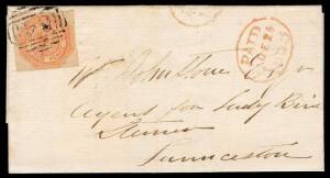 1854 entire letter to Launceston with a superb Courier 4d orange SG 8 (margins close to large) attractively tied by First Allocation BN '64' of Hobart Town with oval 'PAID/23DE23/1853' country letter d/s in red (LRD), Launceston arrival backstamp of the n