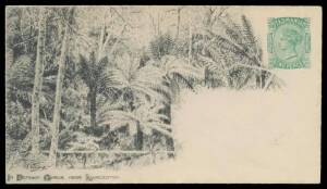 ENVELOPES: 1898 Sideface 2d "IN DENISON GORGE NEAR LAUNCESTON", very fine unused; also 2d "MOUNT KING WILLIAM FROM THE WEST" & 2&frac12;d "MOUNT KING WILLIAM" (& lake) both a trifle aged, unused. Only 312 complete sets were printed by Waterlows. Among the most b