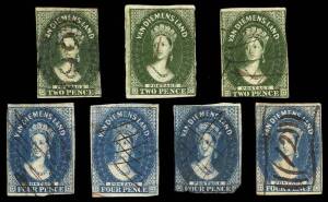 POSTMARKS: Star Wmk Chalons 2d x3 (one with a poor Barred Numeral, possibly '66') & 4d x4, various manuscript cancels including "12"-in-bars, Cat &pound;1800. Bargain estimate! (7)