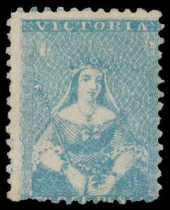 1850-59 Half-Lengths 1859 Perf 12 by Robinson 3d blue SG 78 [14], characteristic wayward centring, a couple of short perfs but otherwise very fine, unused, Cat &pound;1800. RPSofV Certificate (2014). [Most unused examples have significant faults]