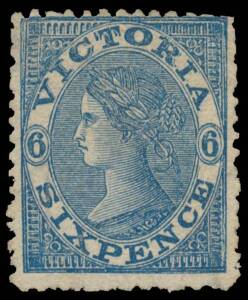 1867 Laureates 1867-70 Emergency Printings on Tasmanian Paper with Double-Lined Numerals 6d blue with Watermark '4' SG 159 [9, with Double Strike of 'VICTORIA'], irregular perfs, unused, Cat &pound;275++. A scarce variety, especially in the Emergency Printings,