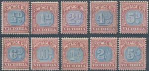 POSTAGE DUES: 1890-94 Blue & Claret &frac12;d to 5/- set SG D1-10, large-part o.g., Cat &pound;475. (10)