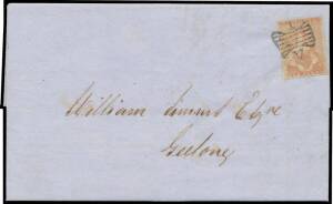 1851 entire letter to Geelong with a very fine example of Ham's Second State (More Colour above 'VICTORIA') 1d pale red-brown SG 5 tied - unusual for Half-Length covers - by very fine Butterfly '1' of Melbourne