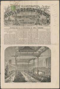 1868 (Aug 15) complete edition of the folio-size "The Illustrated Australian News" sub-titled "For Home Readers/ Published Expressly for Transmission by RMS Geelong", addressed to Wiltshire and with a 1d Laureate tied by Melbourne "killer" cancel, minor p