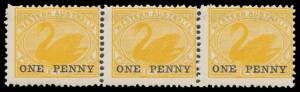 1912 Surcharge 'ONE PENNY' on 2d yellow as BW #W67 (SG 172) but with a faint Inverted Second Overprint at the Top horizontal strip of 3, full unmounted o.g. A new discovery not listed in the catalogues. RPSofV Certificate (2014).