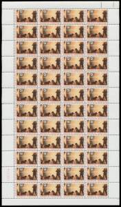 AUSTRALIAN: 1966 Pictorials $1 Mock Sun & Huskies complete sheet of 48 (4x12) with sheet number in red, unmounted.