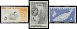 1944-2002 predominantly mint collection attractively presented in three expensive KaBe hingeless albums including 1952 Pictorials (used), 1960 Birds, 1968 Flowers (**), 1971 Decimal Overprints, 1972 Flowers (**); Falkland Island Dependencies 1946 Thick Ma