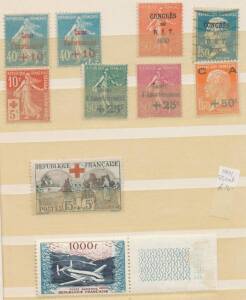 Selection with 1914 Red Cross 10c+5c *, 1918 Red Cross 15c+5c * (hinge remainder), 1936 50f "Banknote" used, 1937 National Museums 30c & 55c CTO, Paris Exhibition 1fr50c **, 1937 500f Airmail used, 1950 1000f Airmail vertical pairs used (2), 1954 1000f Ai