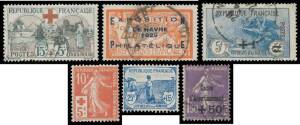 1849-1985 collection in four stockbooks with duplicated Ceres, imperf and perf Napoleons, Peace & Commerce, Sowers, Mersons, 1914 10c Red Cross **/O, 1917 War Orphans to 1f+1f (25c+15c mint), 1918 Red Cross used, 1926-27 War Orphans mint, 1927 Air *, 1936