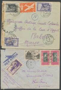 Batch of 1930s-40s airmail covers from African Colonies including Senegal-Denmark Spain & KUT, Niger to Switzerland, Middle Congo to GB, French Sudan to GB (registered) & Belgium, Dahomey to Guinee, Reunion to Morocco, Madagascar to Switzerland with 'COUP