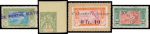 Stockbook of mostly oddments with Peace & Commerce 1fr imperf (no gum, proof?), 1906-07 mint set (gum faults) plus various die (?) & plate proof singles, 1913-16 5c & 10c tied to perforated pieces of paper by 'Valeur d'echange' Overprints, 1924-27 Surchar