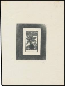 1906-07 Definitives master die proof of the "Palmiers" (palm trees) design with blank Colony tablet & uncleared value circle & surrounds, in black on pelure paper (102x142mm), insignificant tonespots at upper-right.