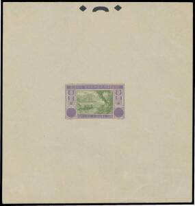 1913-16 Lagune Ebrie master die proof with uncleared value circles in green & violet-blue on wove paper (115x121mm). A lovely item.