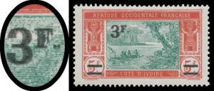 1922-27 Surcharges '3F.' on 5fr blue-green & lake-red with Surcharge Printed Double, very lightly mounted. Unlisted by Dallay. Caphila (Kalkstein) Certificate (2009). Superb!