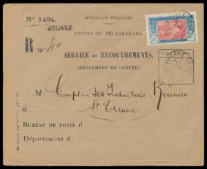 Packet of mostly commercial & mostly pre-WWII covers from many offices including 'ASSINIE', 'BOBO-DIOULASSO', 'DABAKAIA', 'DABOU', 'DIMBOKRO', 'GAGNO', 'KATIOLA', 'LAHOU', 'SASSANDRA', 'TAFIRE', 'TENKODOGO' & 'TOUBA', many are registered, also 1904 to Fra