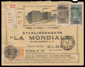 1925 lovely illustrated advertising envelope for Picard Pageot & Co Clothing Manufacturers in France registered with 'HAUTE-VOLTA' 5c 25c & 75c tied by 'OUAGADOUGOU-AUXILRE/HAUTE-VOLTA' cds, & 1935 commercial airmail cover to Paris with Ivory Coast 50c & 