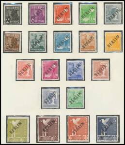 1948-90 mint collection complete as per German album pages to 1972 then a few gaps, includes the 'BERLIN' Black & Red overprints (no certificates; offered "as is"), the three Freedom Bell sets as well as the early commemoratives, the 1949 Charity M/S *, o