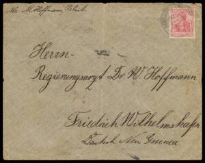 MARSHALL ISLANDS: 1905 commercial cover endorsed at upper-left "Abs M Hoffmann, Jaluit", to Friedrich- Wilhelmshafen (New Guinea) with Germania 10pf tied by a largely fine strike of 'DEUTSCH SEEPOST/ JALUIT-/LINIE/ b ' cds used aboard the "Germania", Hong