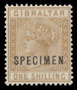1886-87 British Currency &frac12;d to 1/- SG 8-14 with 'SPECIMEN' Overprint, the 4d with no gum, the others with large-part o.g., Cat &pound;600. (7)