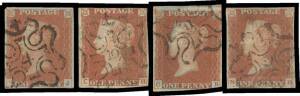 1841 Penny Reds with fine to superb strikes of the Numbered Maltese Cross cancels '1' to '12' complete, all but '9' to '11' on full-margined examples, Cat &pound;3000+. Probably the finest such set we have offered. (12)