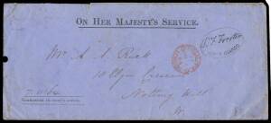 Bundle of mostly long official mail including 1864 with 'COMMANDER IN CHIEF'S OFFICE' imprint & unusual 'WF Forster/HORSE GUARDS' oval cachet, 1897 with 1d lilac 'ARMY/OFFICIAL' Opt & 'CAVERSHAM' cds, 1906 with '3rd Vol Batt Glos Regt' imprint, WWI group 