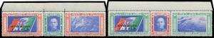 1933 Balbo Transatlantic Flight 5L25c+19L75c and 5L25c+44L75c se-tenant strips overprinted 'APPARECCHIO' and abbreviated pilots' names, with 'BALB', 'GIOR', 'NANN' and 'ROVI' (small faults) strips of both colour combinations, 5L25c+19L75c 'DINI' & 'LEON',