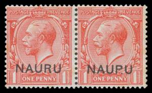 1916-23 Overprints on Great Britain &frac12;d green & 1d red horizontal pairs, the second unit in each with 'NAUP.U' SG 1a & 2a, toning that doesn't affect the very fine appearance, Cat &pound;1100+. (2 pairs)