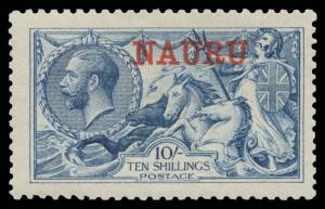 1916-23 Overprints on Great Britain Seahorses De La Rue 10/- blue SG 23, unmounted, Cat &pound;250.