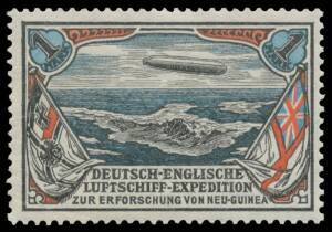 UNISSUED STAMPS: 1914 German-British Airship Expedition 1mk red blue & black, well centred, unmounted. Superb! [The proposed venture was cancelled on the outbreak of World War I. Tim Rybak's unmounted 2pf & 1mk sold at the Prestige auction of 26/4/2008 f