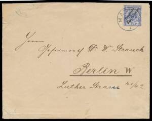 Commercial covers comprising 1897 "Gruss aus Matupi" PPC with German 10pf & 'MATUPI' cds (a bit travel-weary); 1901 to Berlin with Overprints 20pf & 'MATUPI' cds; 1906 PPC (the paper front only!) & 1911 usage of 5pf Postal Card both to Germany; 1912 cover