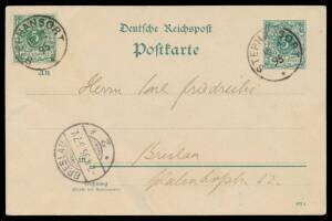 1895 commercial usage of German 5pf Postal Card (#492d) uprated with 5pf green tied by 'STEPHANSORT' cds, 'BRESLAU' arrival cds, minor imperfections.