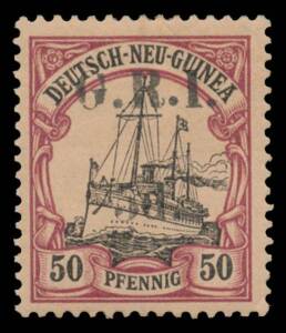 1914-15 6mm Spacing on German New Guinea '5d.' on 50pf black & purple SG 10, Cat &pound;750.