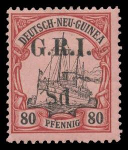 1914-15 6mm Spacing on German New Guinea '8d.' on 80pf black & carmine/rose SG 11, Cat &pound;950.