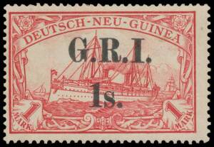 1914-15 High Values with 3&frac12;-4mm Spacing on German New Guinea '1s.' on 1mk red SG 12, unused, Cat &pound;3250. Georg B&uuml;hler Certificate (1988)