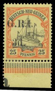 1914-15 5mm Spacing on German New Guinea '3d.' on 25pf black & red/yellow SG 22 marginal example from the base of the sheet, well centred, unmounted, Cat &pound;170+.
