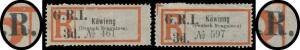 1915 'G.R.I./3d.' on German Registration Labels Seriffed Letters 'K&auml;wieng' SG 42 [2] & [3, Broken Lick on 'R' in 'G.R.I.'], the first unused, the second with large-part o.g., Cat &pound;500.