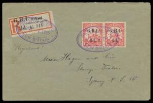 1915 Hagen cover addressed to Sydney but no backstamps with scarce albeit philatelic franking of 6mm Spacing '2d.' on 10pf SG 3 pair (the second unit with Defective 'G' & 'I') & '3d.' on 'Rabaul/(Deutsch Neuguinea)' registration label SG 33 tied by superb