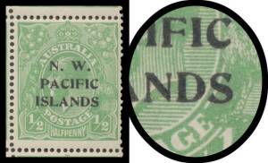 1915-16 Overprints on KGV &frac12;d emerald SG 65 Electro 4 Fourth Setting from the top of the left-hand pane [4L1-30] with the ACSC listed varieties on [2, 3, 7, 26 & 28],