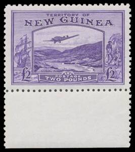 1935-39 Bulolo &pound;2 bright violet SG 204 marginal example from the base of the sheet, exceptional centring, unmounted, Cat &pound;350. Superb!