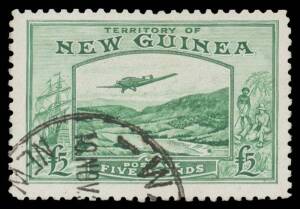 1935-39 Bulolo &pound;5 emerald-green SG 205, Wau cds, Cat &pound;450.