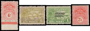 Handy selection with Huts 6d fiscally used x3, Huts with 'STAMP/DUTY.' Overprint including 1d corner pair **, 1d with Double Overprint (thinned), & 6d imprint strip of 5 from the left of the sheet; & Territory issues 1d mint x4 & used, 2d unused & used x2