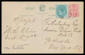 1908 real photo PPC of a very cute baby, to New York with New South Wales &frac12;d green & 1d Arms tied by light but obvious strike of 'NEW HEBRIDES/DE12/1908/VILA' cds, Sydney transit b/s.