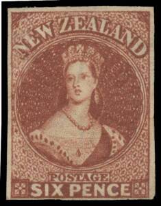 1862-64 Large Star Imperf 6d red-brown SG 43, a lovely deep shade, margins close to good, large-part o.g., Cat &pound;1600.