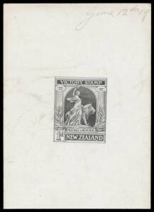 1920 Victory 1d die proof in black on glazed card (60x85mm), minor blemishes.