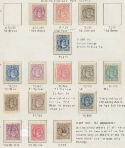 DEPENDENCIES: Mostly mint annotated collection with Cook Islands 1893-1919 Makea/Torea including 1901 Crown Overprint 1d used, 1919 Overprints on NZ, 1920 Victory, 1920-38 Pictorials virtually complete, 1949 Definitives plus blocks to 3/-, 1918-29 'RAROTO