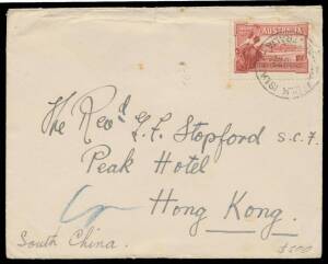 1927 (Aug 8) commercial cover to "Hong Kong/South China" with Canberra 1&frac12;d tied by 'NORFOLK ISLAND/ AUSTRALIA' cds, minor tonespots. A very rare destination from Norfolk Island.