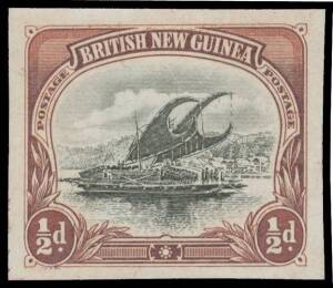 1901-05 British New Guinea 1904 imperforate colour trials on ungummed unwatermarked wove paper &frac12;d in black & brown, large even margins. Ex Dr Raymond Biggs: acquired at the Prestige auction of 25/3/2011 for $5290. [A series of five colour trials were subm