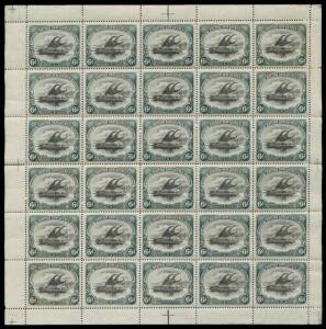 1901-05 British New Guinea Watermark Horizontal 6d SG 6 with Vignettes Plate 2 complete sheet of 30, well centred, one unit with toning otherwise remarkably fresh, most units unmounted, Cat &pound;1950++ (mounted singles). A rare & lovely page-size exhibit. [Ne